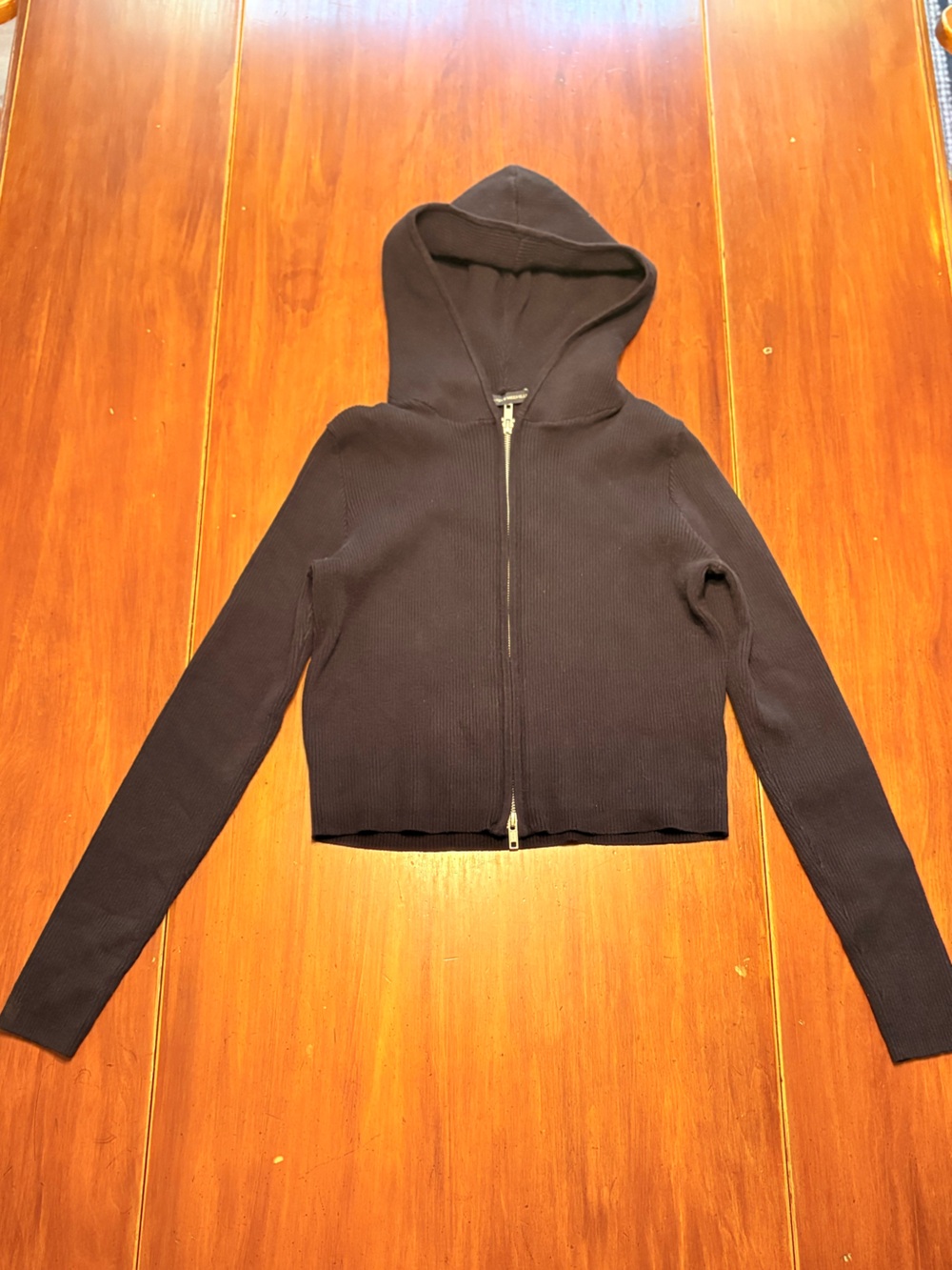 Brandy Melville Navy Ribbed Zip Hoodie